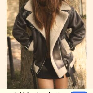 Women's Black and Cream Biker Jacket XS